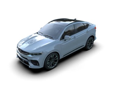 Beyaz arka planda modern bir araba. 3d oluşturma