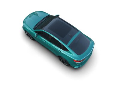 Yeşil modern araba beyaz arka planda izole edilmiş. 3d illüstrasyon