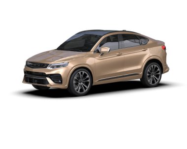 Beyaz arka planda modern bir araba. 3D görüntüleme - illüstrasyon