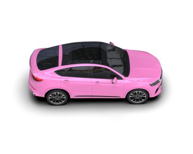 Beyaz arka planda pembe araba, 3 boyutlu resim