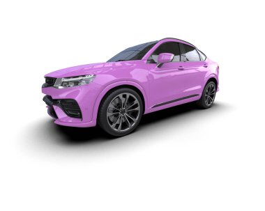 mor pembe bir araba. Araba konsepti. 3d oluşturma