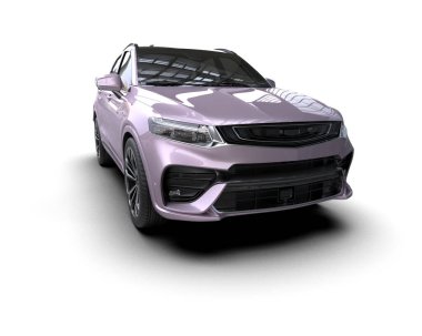 Beyaz arka planda modern bir araba. 3D görüntüleme - illüstrasyon