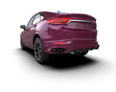 Beyaz bir yüzeyde modern bir araba. Modern bir arabada araba ve araba gövdesi kavramı. 3d oluşturma