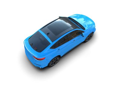 mavi araba beyaz arka planda izole edildi 3 d illüstrasyon
