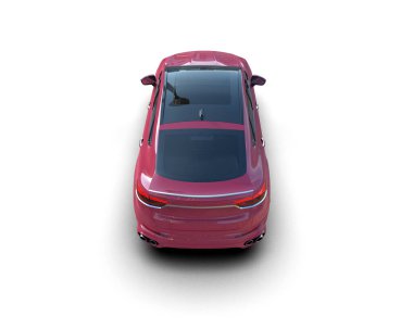 Kırmızı araba gri arka planda izole edildi. 3d illüstrasyon.