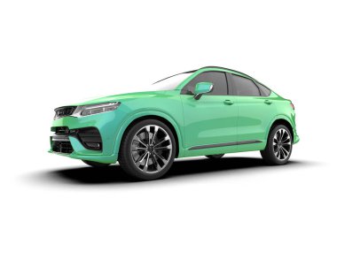 Beyaz arka planda modern bir cip arabası. 3d oluşturma