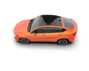 Beyaz arka planda izole edilmiş turuncu renkli jenerik bir arabanın 3 boyutlu çizimi
