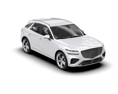 Gri arka planda izole edilmiş beyaz modern araba. 3d oluşturma.