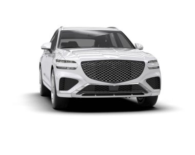 Beyaz arka planda izole edilmiş siyah arka planda beyaz ve beyaz bir araba. 3D görüntüleme - 3D görüntüleme