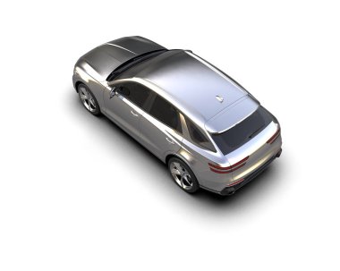 Beyaz arkaplanda izole edilmiş 3 boyutlu bir SUV görüntüleme