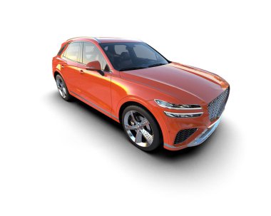 Beyaz arka planda izole edilmiş daha az modern bir arabanın 3 boyutlu çizimi