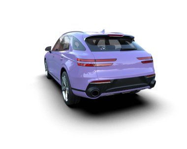 Beyaz bir arka planda modern mor bir çapraz araba. 3d oluşturma