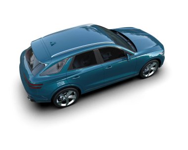 Beyaz arka planda modern bir araba. Araba mavi. Lüks iş konsepti.