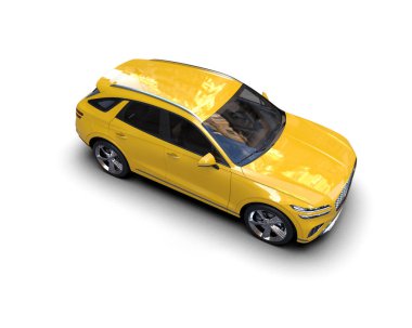 Sarı modern şehir arabası, gri arka planda. 3d oluşturma.