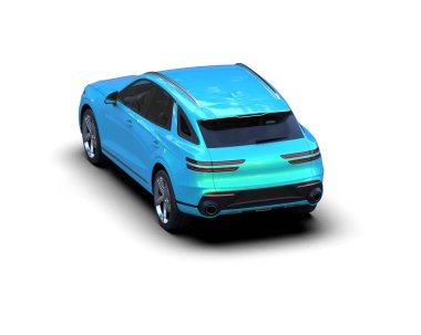 Mavi spor araba beyaz arka planda izole edilmiş. 3d oluşturma.