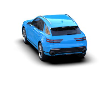 Modern mavi araba beyaz arka planda izole edilmiş. 3d oluşturma