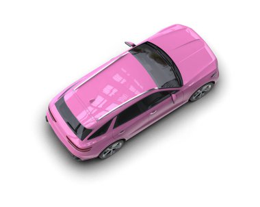 Mavi çatılı pembe araba.