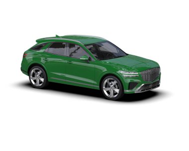 Beyaz arka planda gölgesi ve gölgesi olan modern bir araba. 3d oluşturma