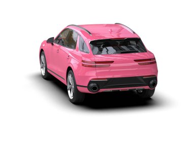 Beyaz arka planda modern pembe şehir arabası. 3d oluşturma