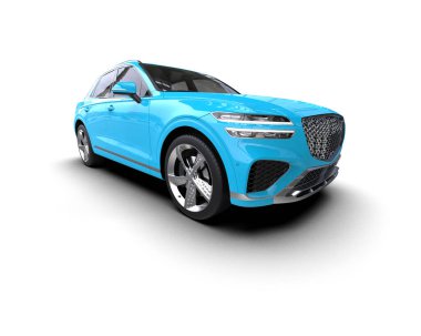 mavi lüks SUV - mavi kurdeleli ve yaylı araba - izole edilmiş 3 boyutlu