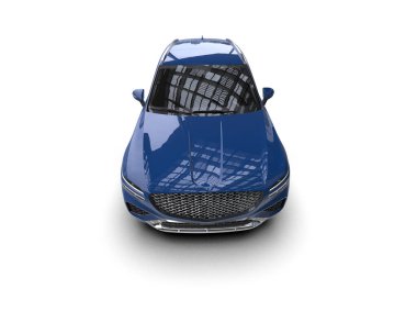 Mavi modern araba beyaz arka planda izole edilmiş. 3d oluşturma.