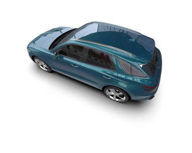 Beyaz yüzeyi ve boş ekranı olan mavi araba.