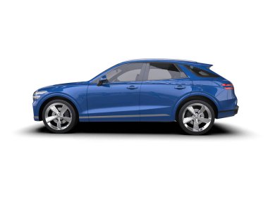modern mavi SUV aracı kırpma yolu olan beyaz arkaplanda izole edildi