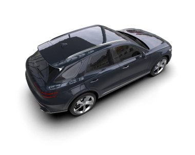 Siyah elektrikli araba beyaz arka planda izole edilmiş. 3d illüstrasyon