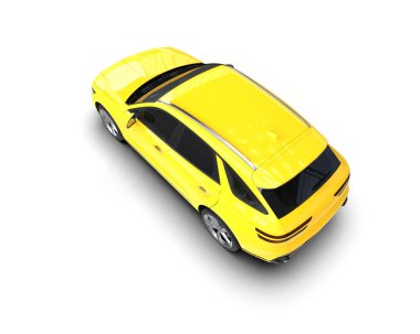 Sarı araba beyaz arkaplanda izole edildi