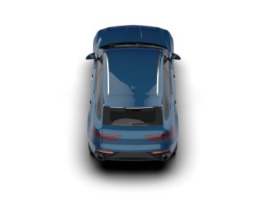 Beyaz arka planda izole edilmiş mavi elektrikli araba - 3 boyutlu görüntüleme