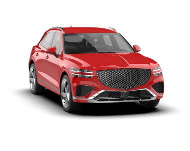 modern araba kırpma yolu ve tam öngörünümü ile beyaz arkaplanda izole edildi