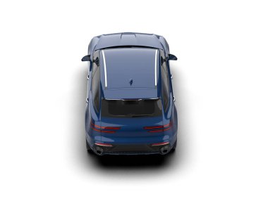 Gri arkaplanda mavi SUV, üst görünümde
