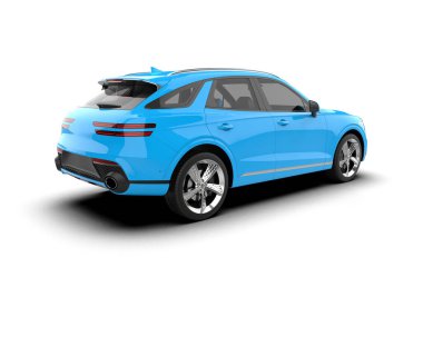 Modern mavi araba beyaz arka planda izole edilmiş. 3d oluşturma.