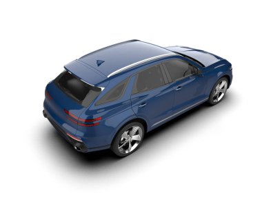 Mavi lüks SUV arabası beyaz arka planda izole edilmiş. 3 Boyutlu Hazırlama
