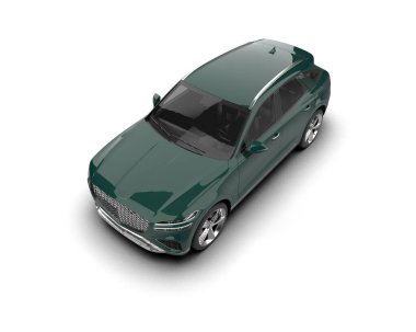 Beyaz arka planda modern bir araba. 3d oluşturma