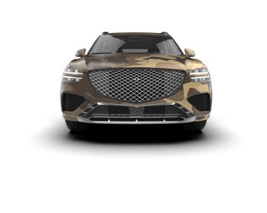 Modern kamuflajlı SUV arabası beyaz arka planda izole edildi