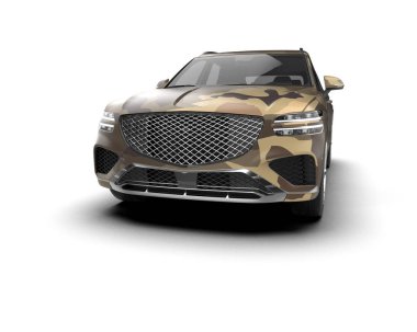 Modern kamuflajlı SUV arabası beyaz arka planda izole edildi