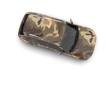 Modern kamuflajlı SUV arabası beyaz arka planda izole edildi