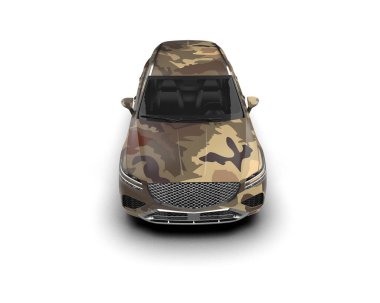 Modern kamuflajlı SUV arabası beyaz arka planda izole edildi