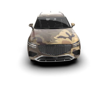 Modern kamuflajlı SUV arabası beyaz arka planda izole edildi