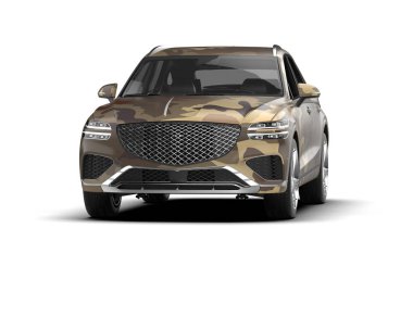 Modern kamuflajlı SUV arabası beyaz arka planda izole edildi