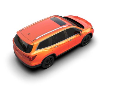 Turuncu SUV arka planda izole edildi. 3D görüntüleme - illüstrasyon