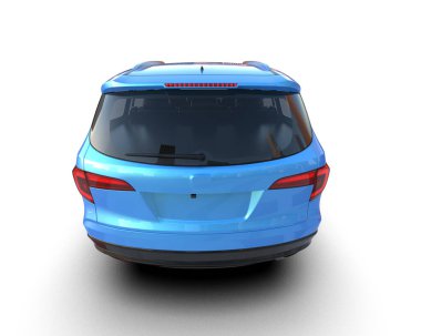 Metnin için boş beyaz boşluğu olan küçük mavi araba - 3 boyutlu render