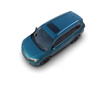 Beyaz yüzeyde modern bir araba. 3d oluşturma