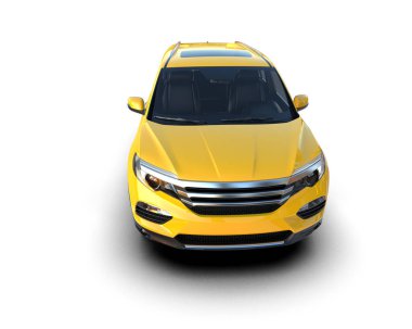 Sarı şehir arabası beyaz arka planda izole edilmiş. 3d oluşturma.