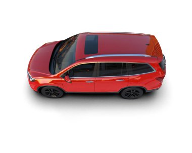 Beyaz arka planı olan kırmızı bir araba. 3d illüstrasyon.