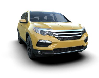 Beyaz arka planda modern lüks sarı SUV. 3d oluşturma