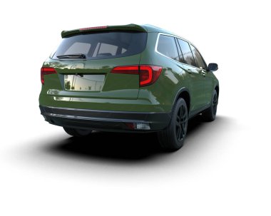 Yeşil jipli bir araba. 3d illüstrasyon.