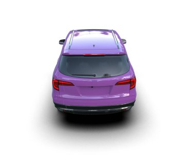 Beyaz arka planda pembe cip arabası. 3d oluşturma.