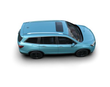 Mavi aile arabası. 3d oluşturma